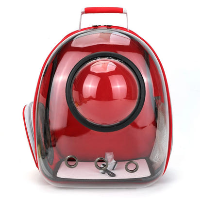 Red pet carrier with transparent front on a white background